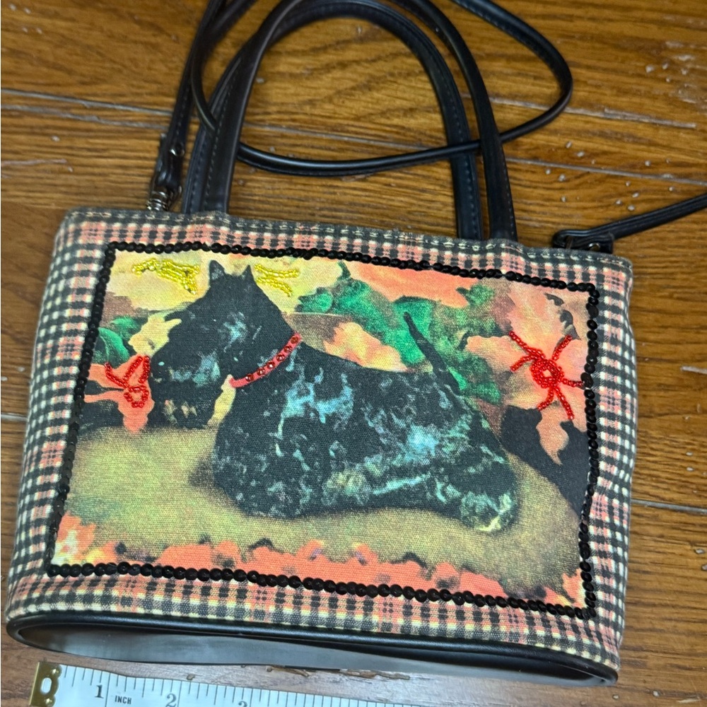 Bueno Black and Multicolor Scottie Dog Print Shoulder Bag